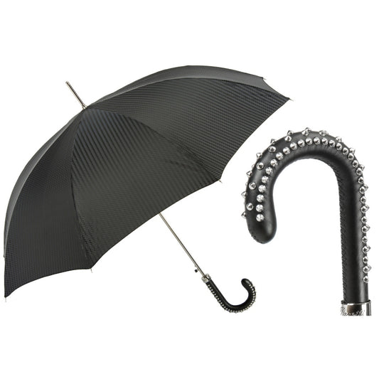 Men's Pasotti black umbrella with leather handle and metal spikes