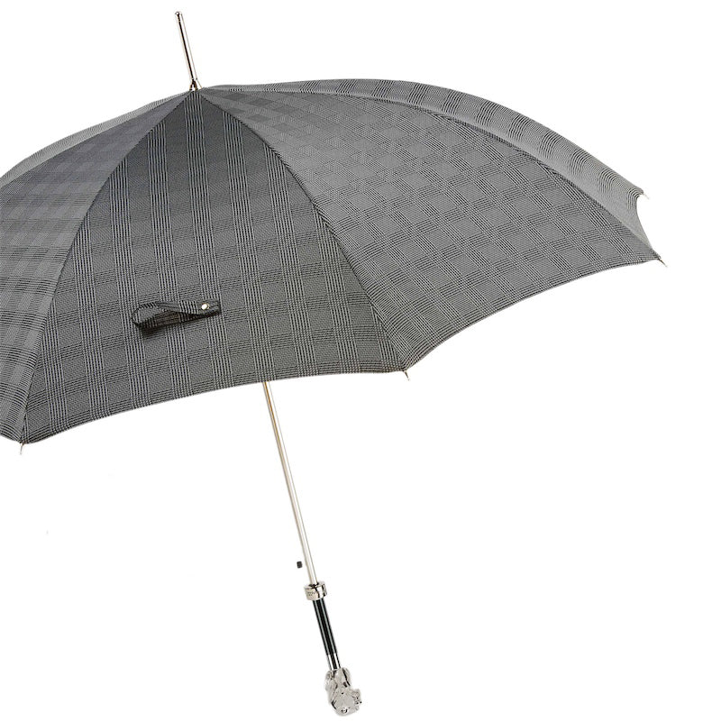 6 Men's umbrella Pasotti gray checkered with handle Legacy Dog