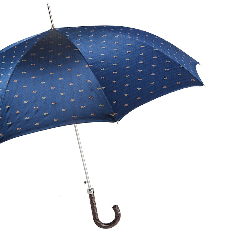 Men's designer blue Pasotti umbrella with braided leather handle - img 2