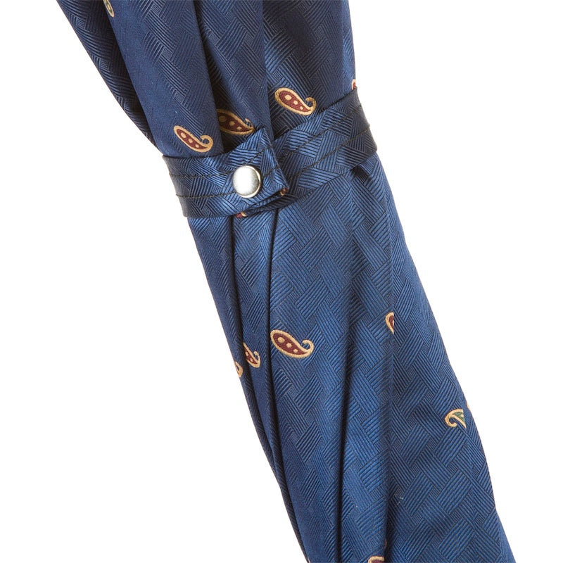 Blue Pasotti umbrella with paisley pattern in a closed view