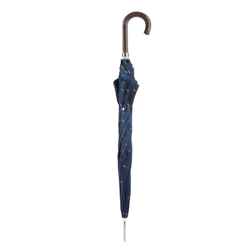 Men's designer blue Pasotti umbrella with braided leather handle - img 3