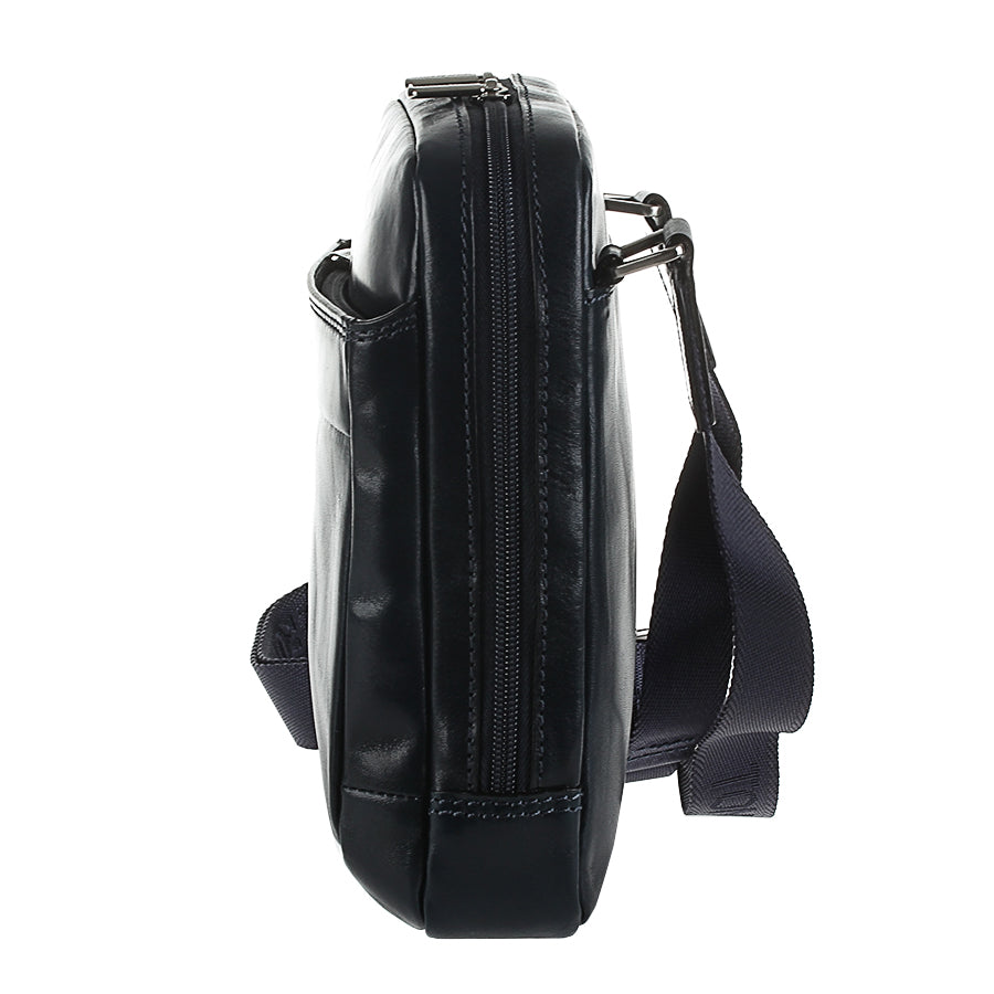 Side profile of the navy Tony Perotti Italico 9984 — slim 5 cm gusset and strap with silver-tone hardware