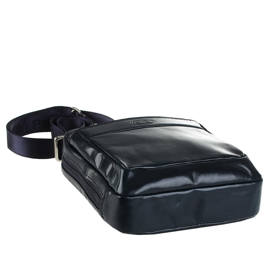 Navy Tony Perotti Italico 9984 lying flat — structured bottom and navy textile strap