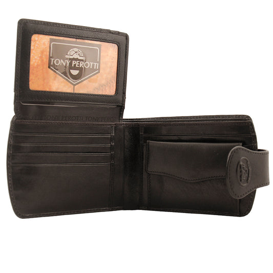 Tony Perotti black leather bifold wallet interior with coin pocket and card slots Accademia 1471 nero
