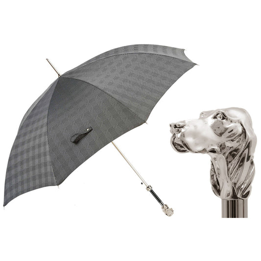 Men's umbrella Pasotti gray checkered with handle Legacy Dog