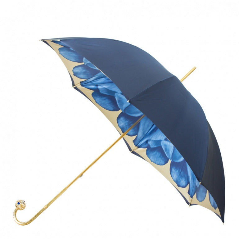 Pasotti Luxury Women’s Blue Dahlia Cane Umbrella — 189 21065-13 P17