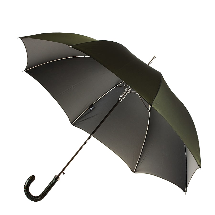Paraplu wandelstok heren kaki met lederen handvat in reliëf Pasotti 478-OXFORD/10