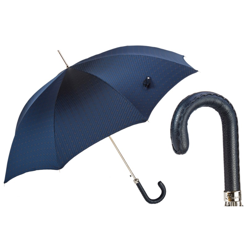 Umbrella cane men's blue with leather handle Pasotti 478 6279-3 N36