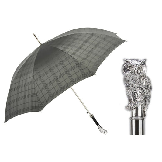 Umbrella cane men's grey plaid with Owl handle Pasotti 478 6434-9 W44