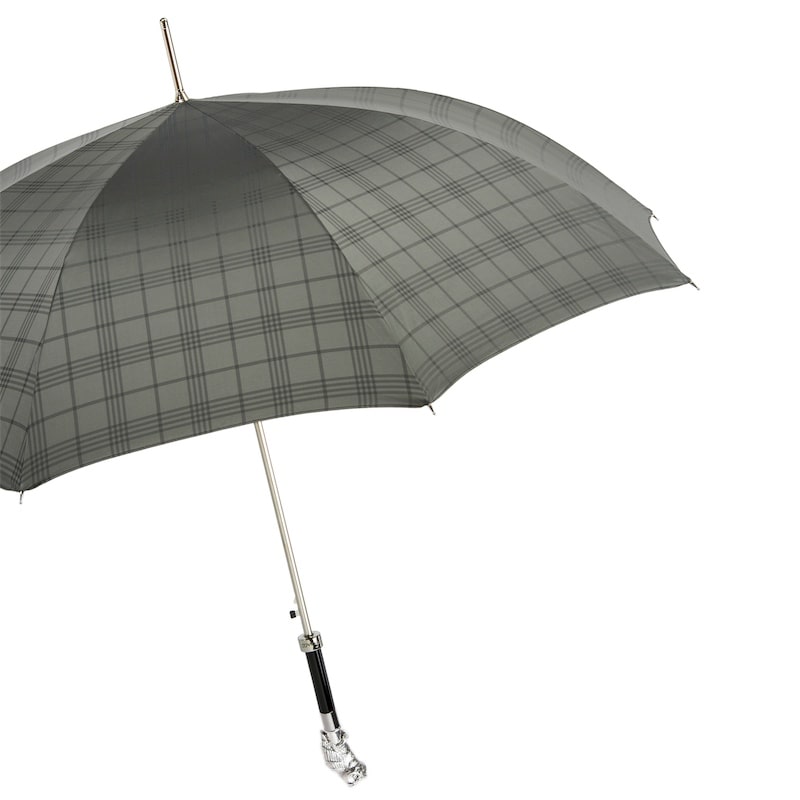 Umbrella cane men's grey plaid with Owl handle Pasotti 478 6434-9 W44