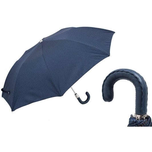 Umbrella men's folding dark blue with leather handle Pasotti 64 PTO CN4 N36