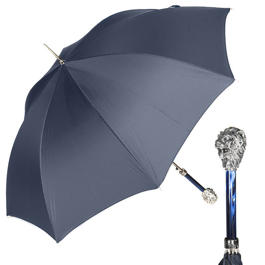 Cane umbrella blue with silver handle Lion Pasotti