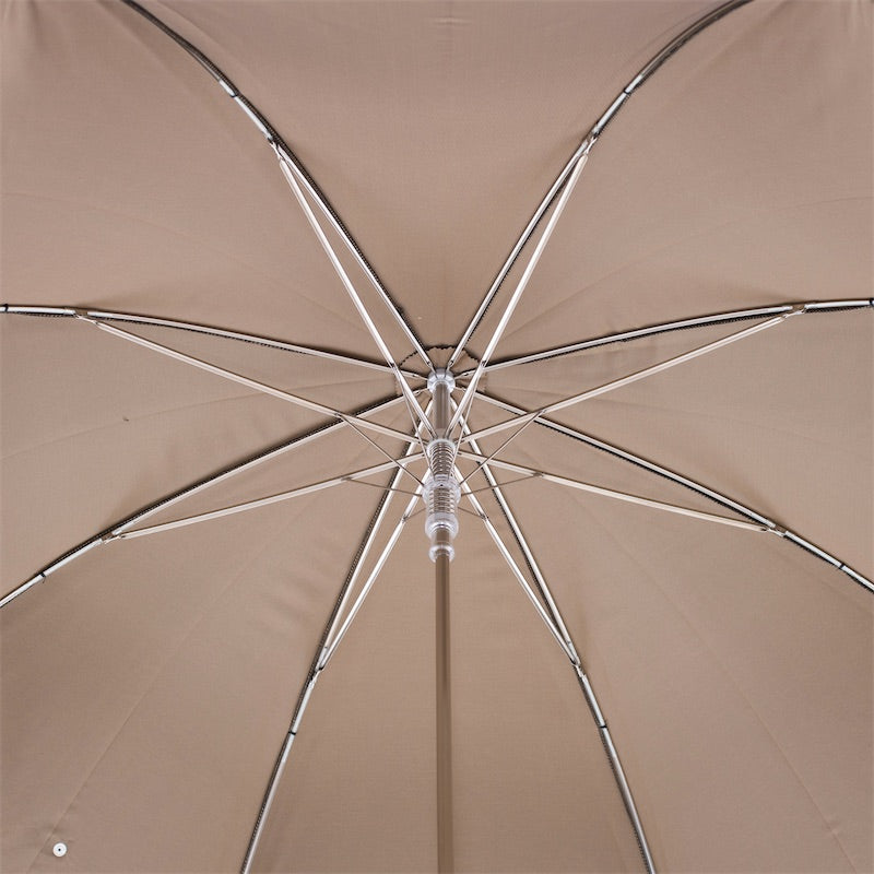 Beige interior canopy of Pasotti bicolor cane umbrella with metal ribs