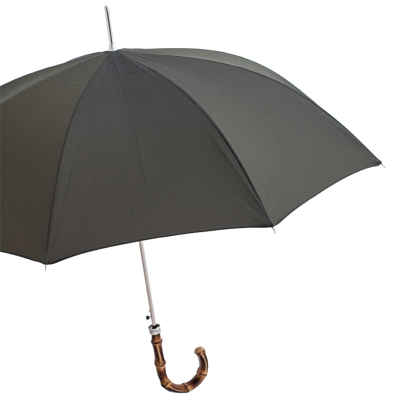 Dark grey Pasotti cane umbrella shown open, exterior view