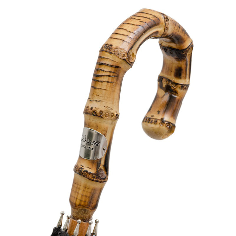 Bamboo handle close-up on Pasotti men’s black umbrella