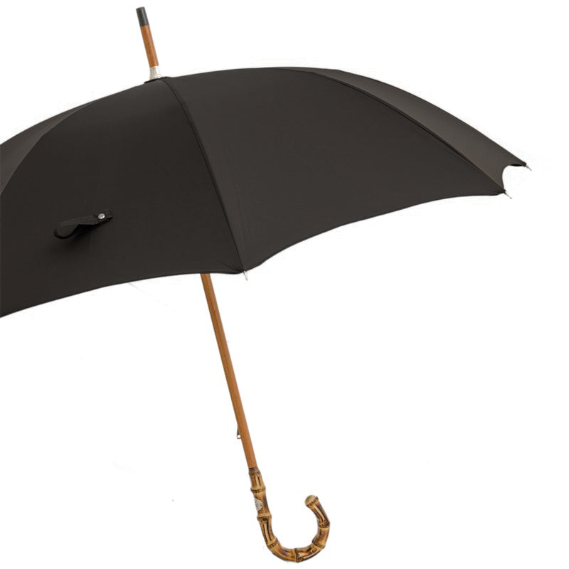 Pasotti black cane umbrella for men, side view with bamboo handle