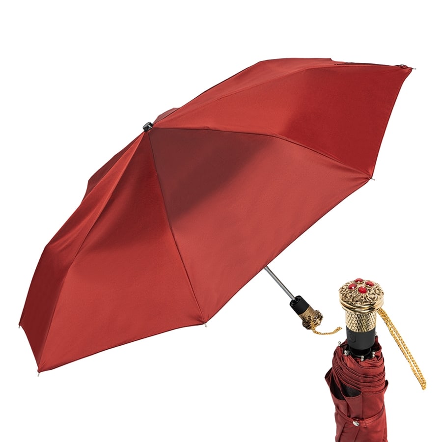 Pasotti women’s red Lux folding umbrella with gold-tone jeweled handle