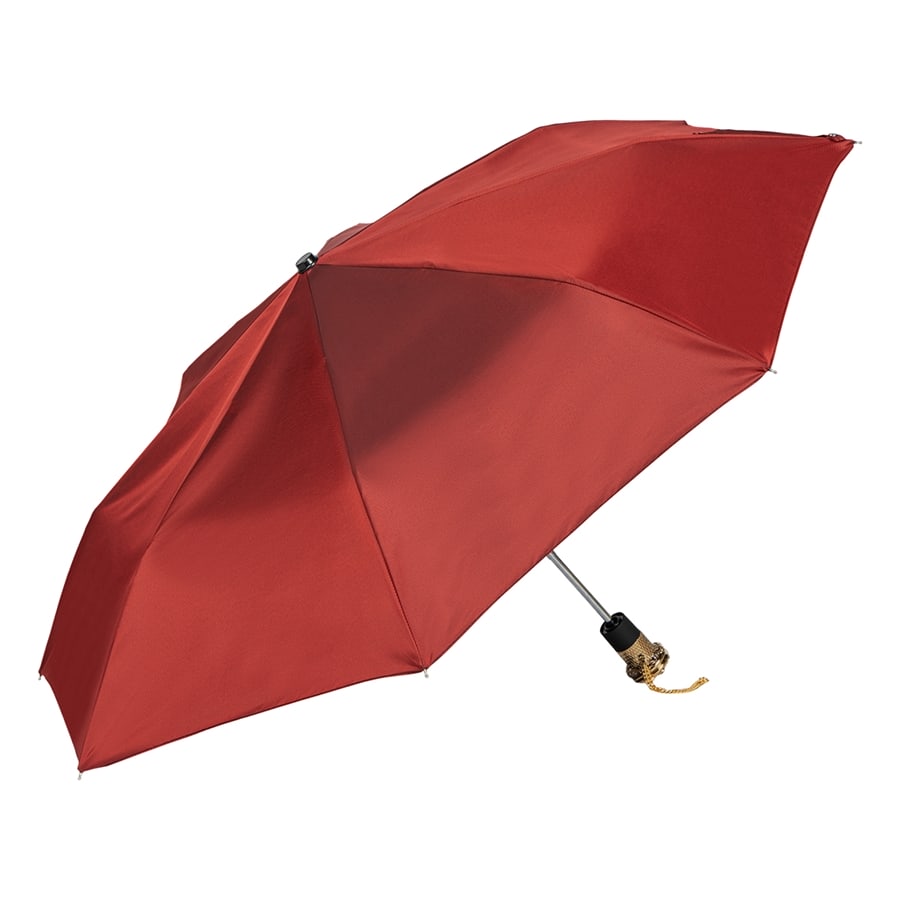 Open Pasotti red folding umbrella with silky solid canopy