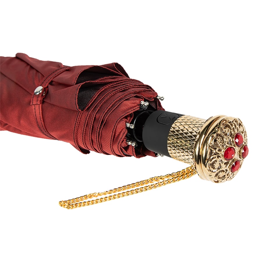 Pasotti Oxford Rosso Lux red umbrella handle detail with crystals