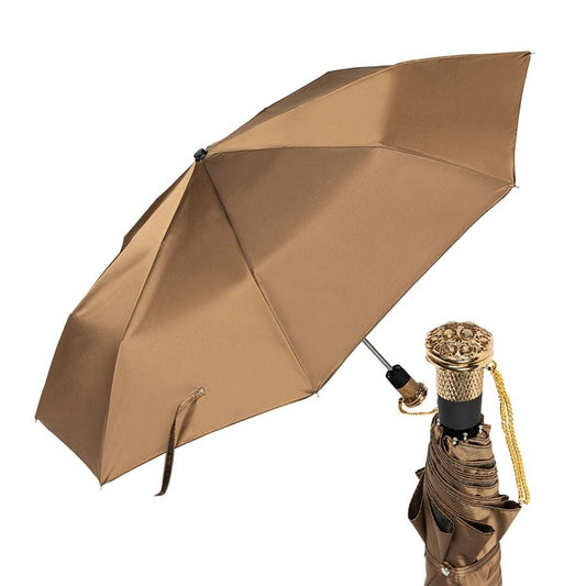Pasotti women’s beige folding umbrella with gold-tone jeweled handle