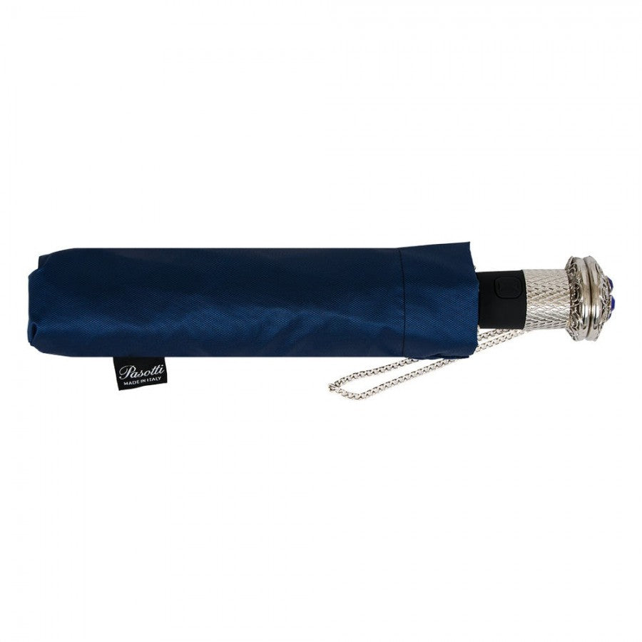 Luxury handmade Pasotti dark blue folding umbrella from Italy