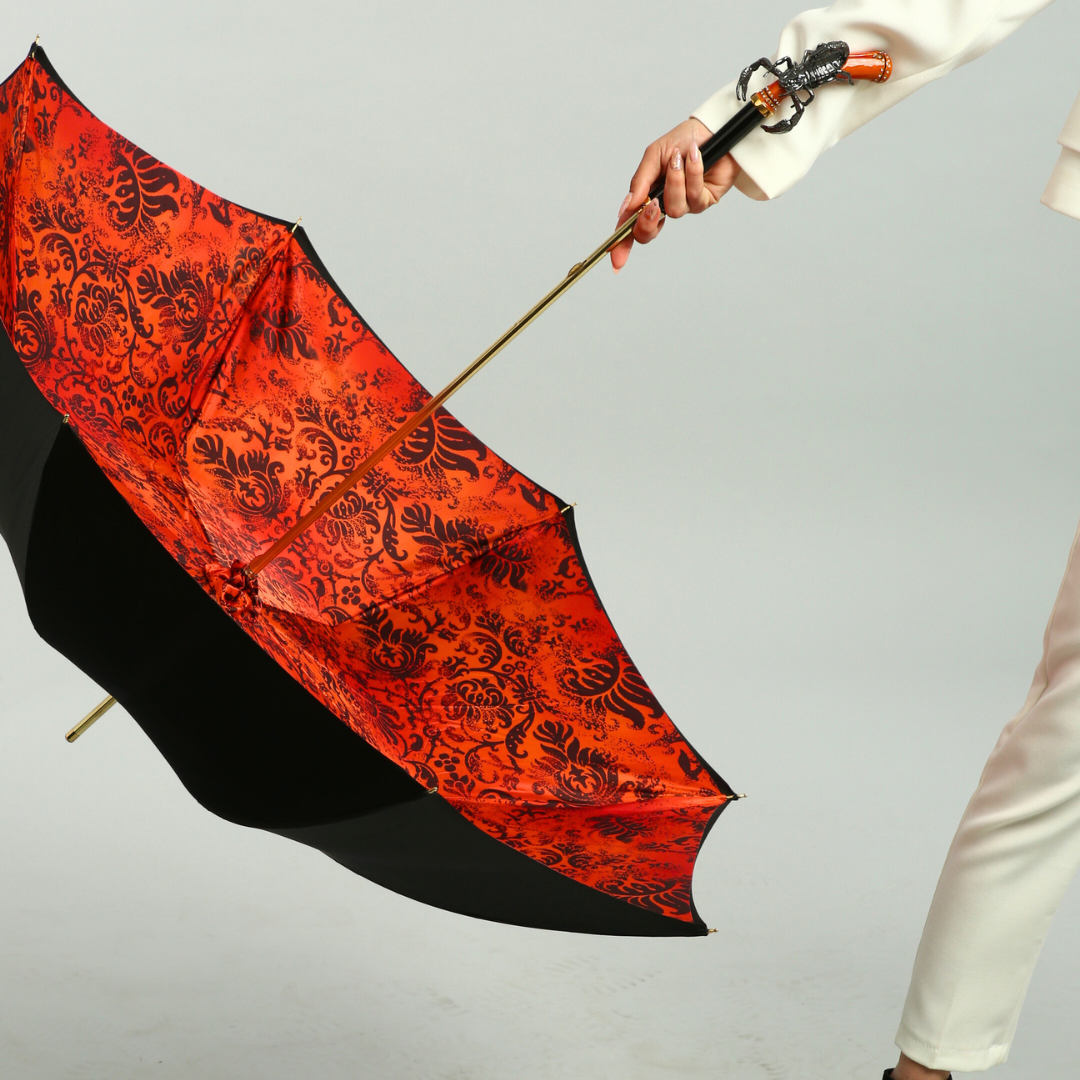 Червоно-чорна жіноча парасоля-тростина Pasotti з ручкою Скорпіон