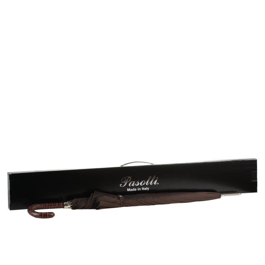 Pasotti Men's Brown Cane Umbrella with Hand-Stitched Leather Handle — 478-OXFORD-17-2