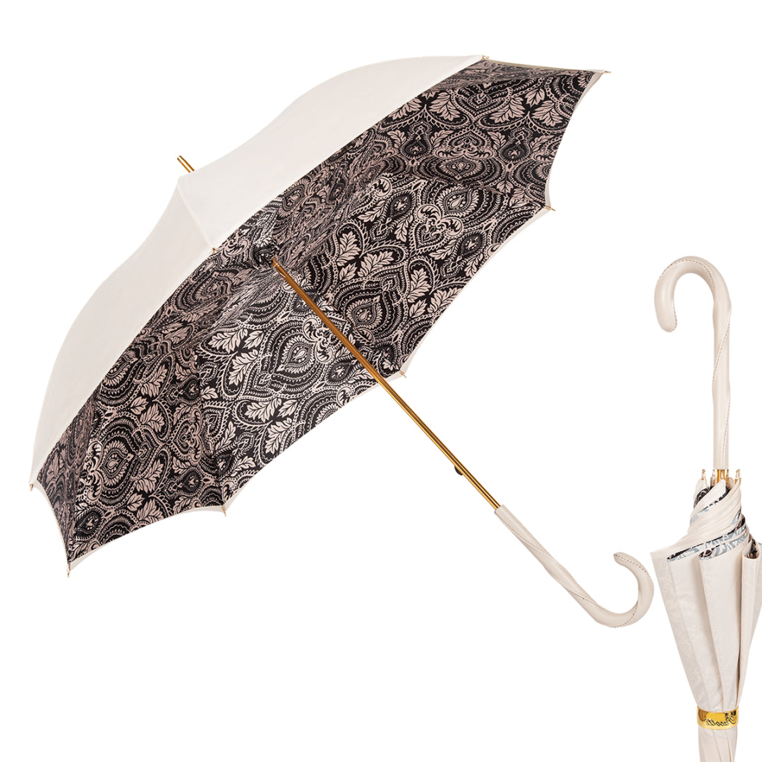 Pasotti Women’s Ivory Cane Umbrella with Paisley Lining