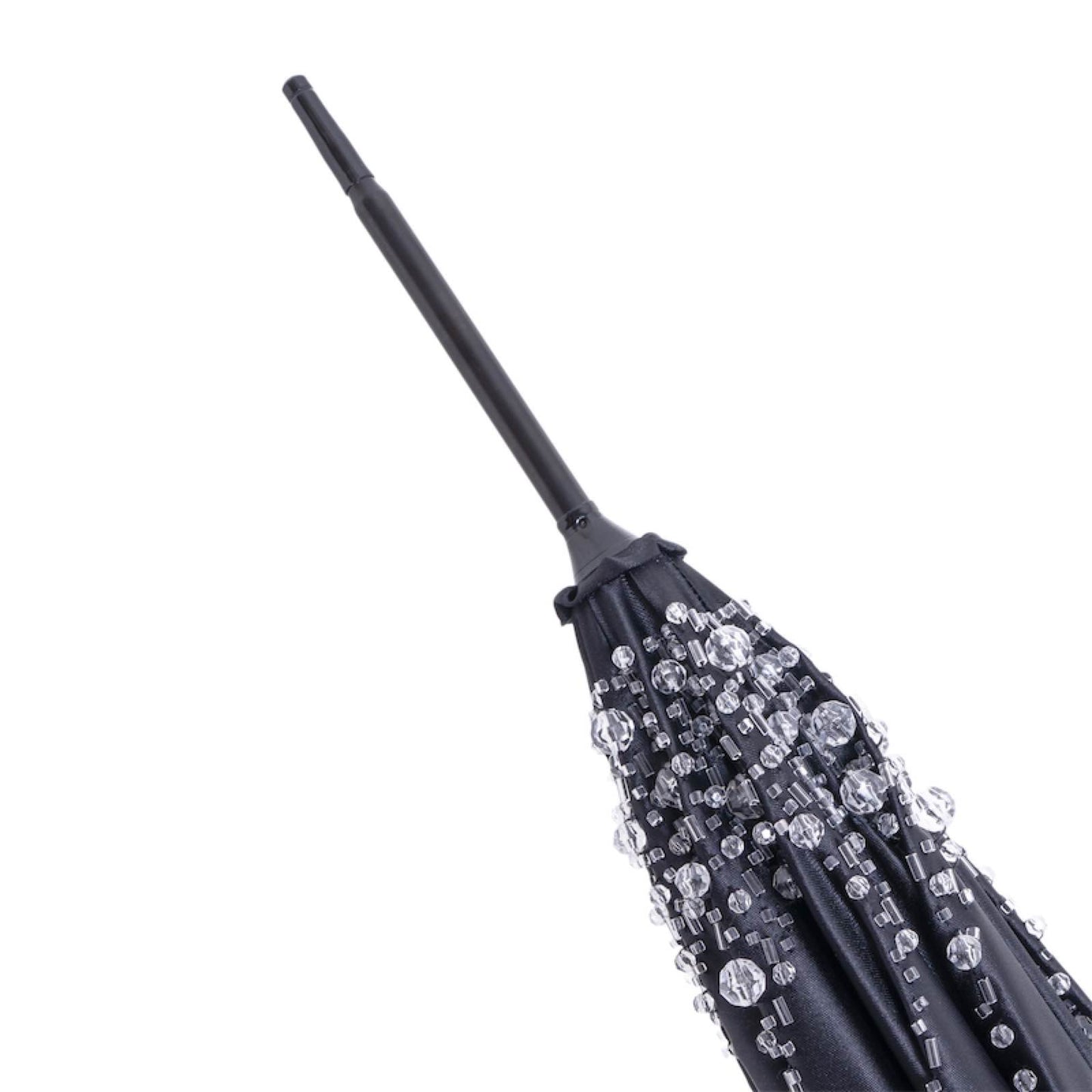 Luxury black women's umbrella with spectacular handle and hand-stitched Swarovski® crystals on the dome