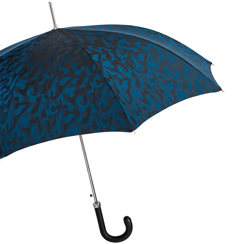 Pasotti designer blue camouflage umbrella with leather handle 2