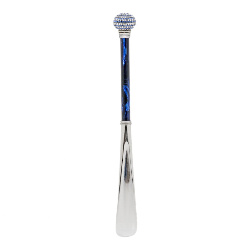Pasotti long shoehorn with crystal handle and blue pearlescent shaft