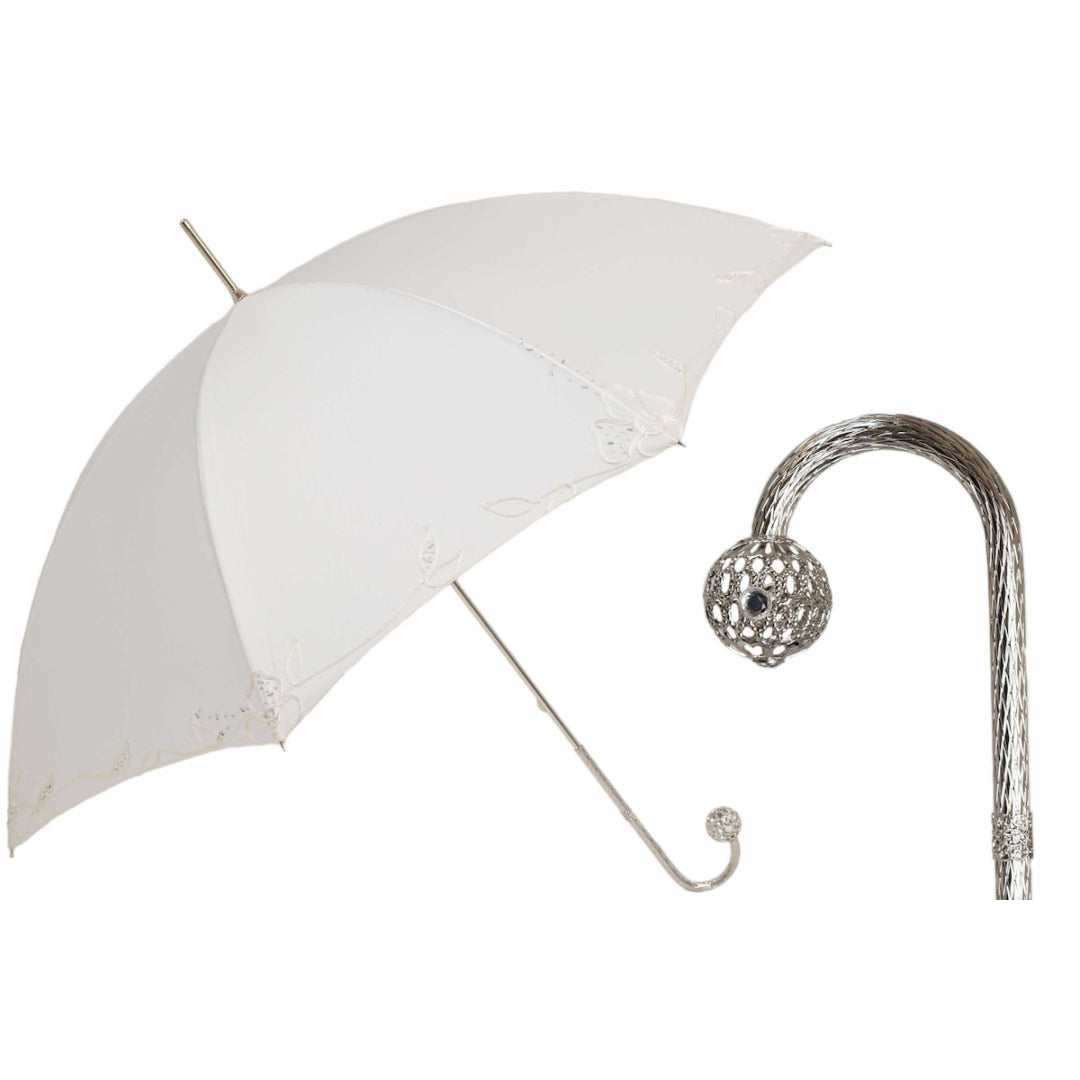 Pasotti women’s white wedding umbrella with embroidered canopy