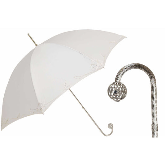 Pasotti women’s white wedding umbrella with embroidered canopy