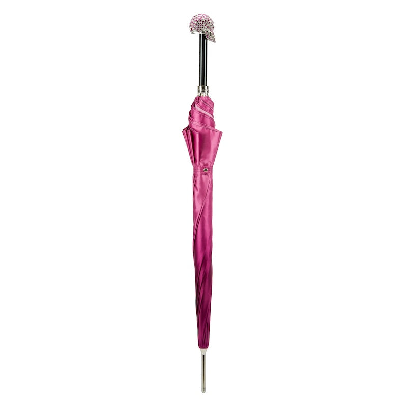 Pasotti fuchsia cane umbrella with Swarovski skull handle and gift style