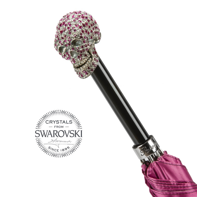 Swarovski crystal skull handle of Pasotti fuchsia women’s umbrella
