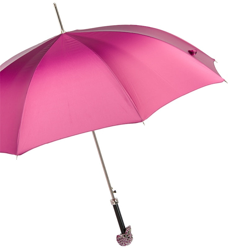 Luxury handmade Pasotti fuchsia umbrella with crystal skull handle