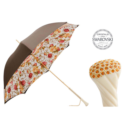 Pasotti women's umbrella with roses and elegant cream handle with crystals - img1