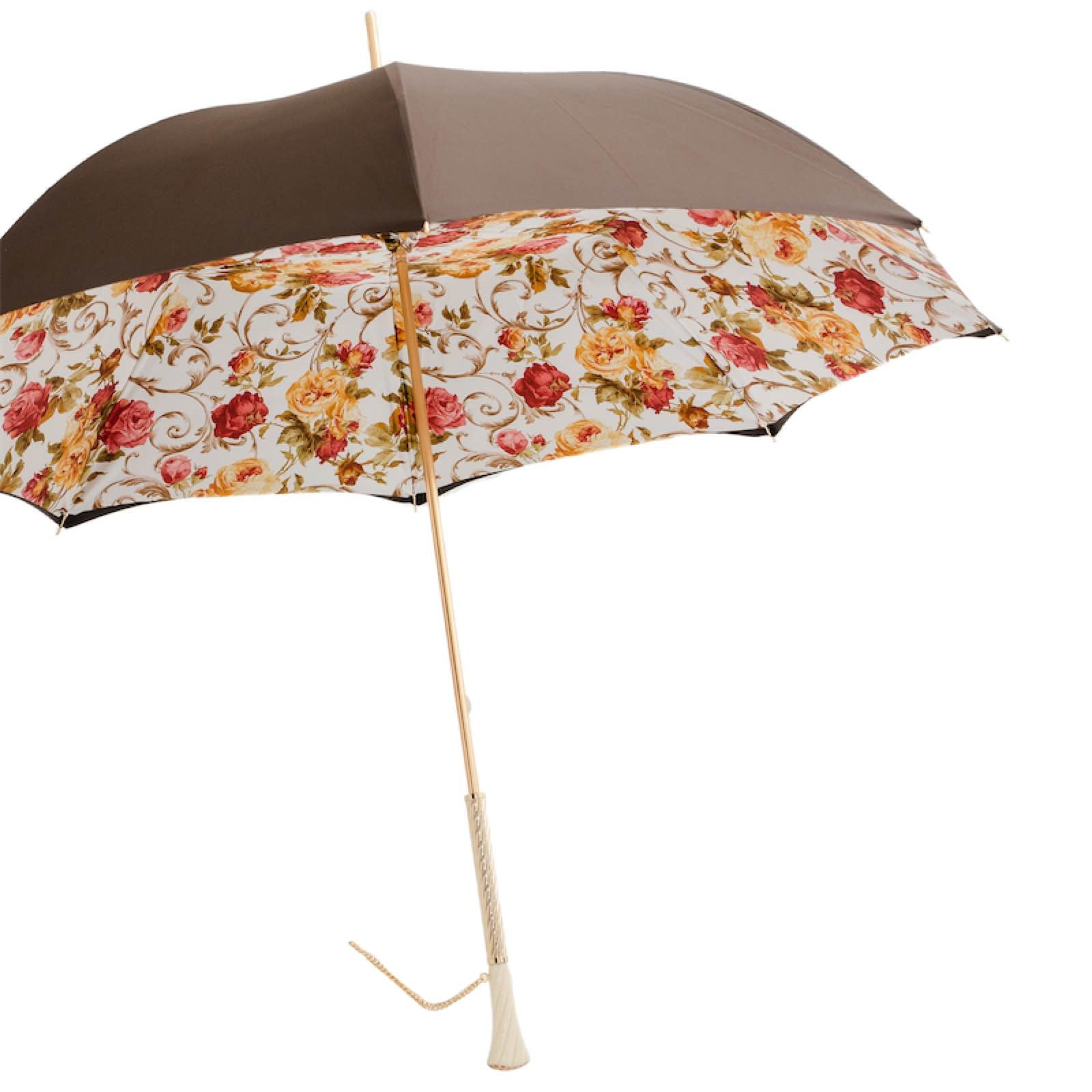 Pasotti women's umbrella with roses and elegant cream handle with crystals - img 2