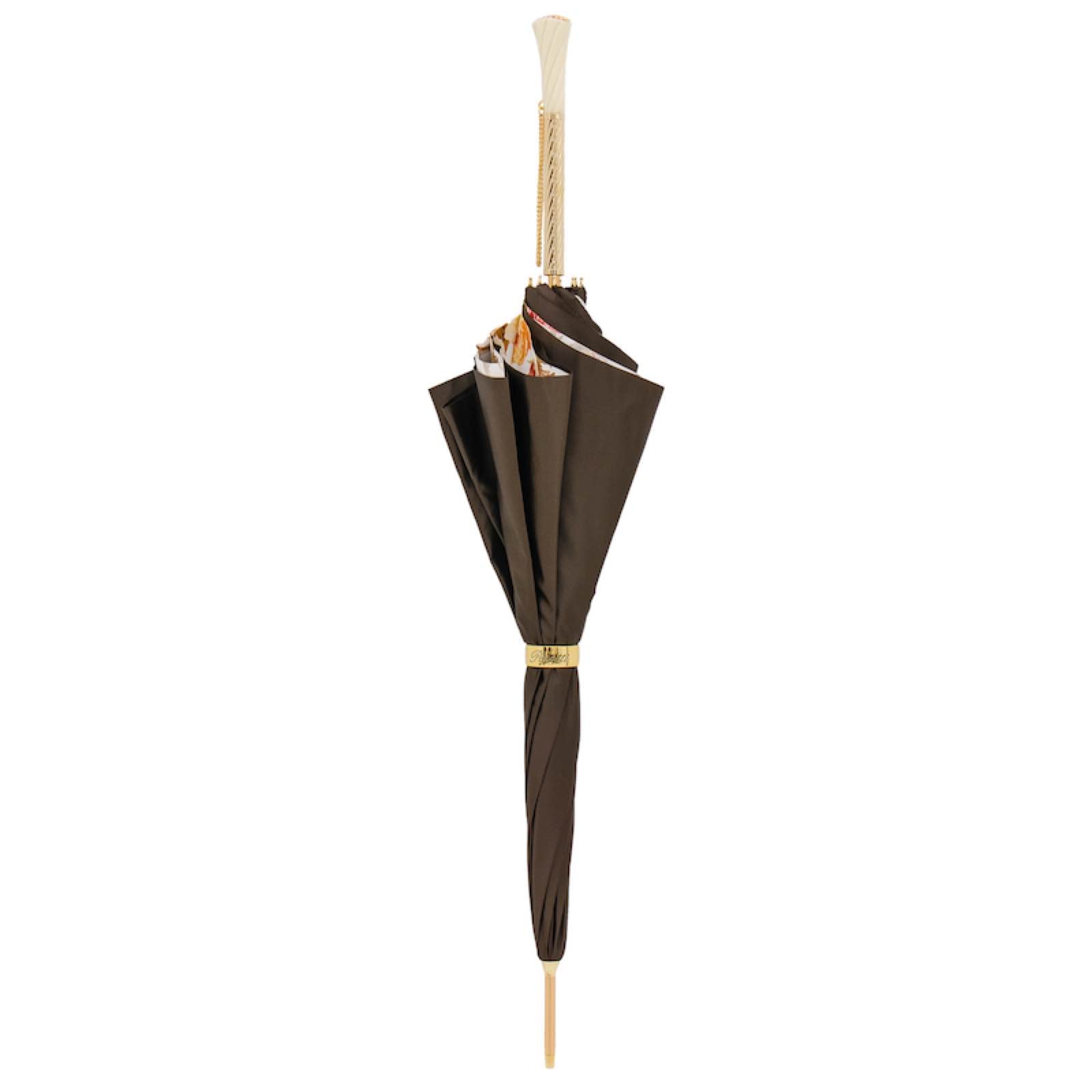 Vintage Pasotti women's cane umbrella with roses when closed is secured with a gold ring - img 2