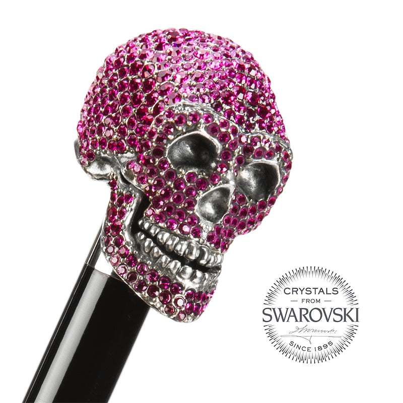 Premium damesparaplu met rozen onder een zwarte koepel en een spectaculaire Skull-greep met Swarovski®-kristallen