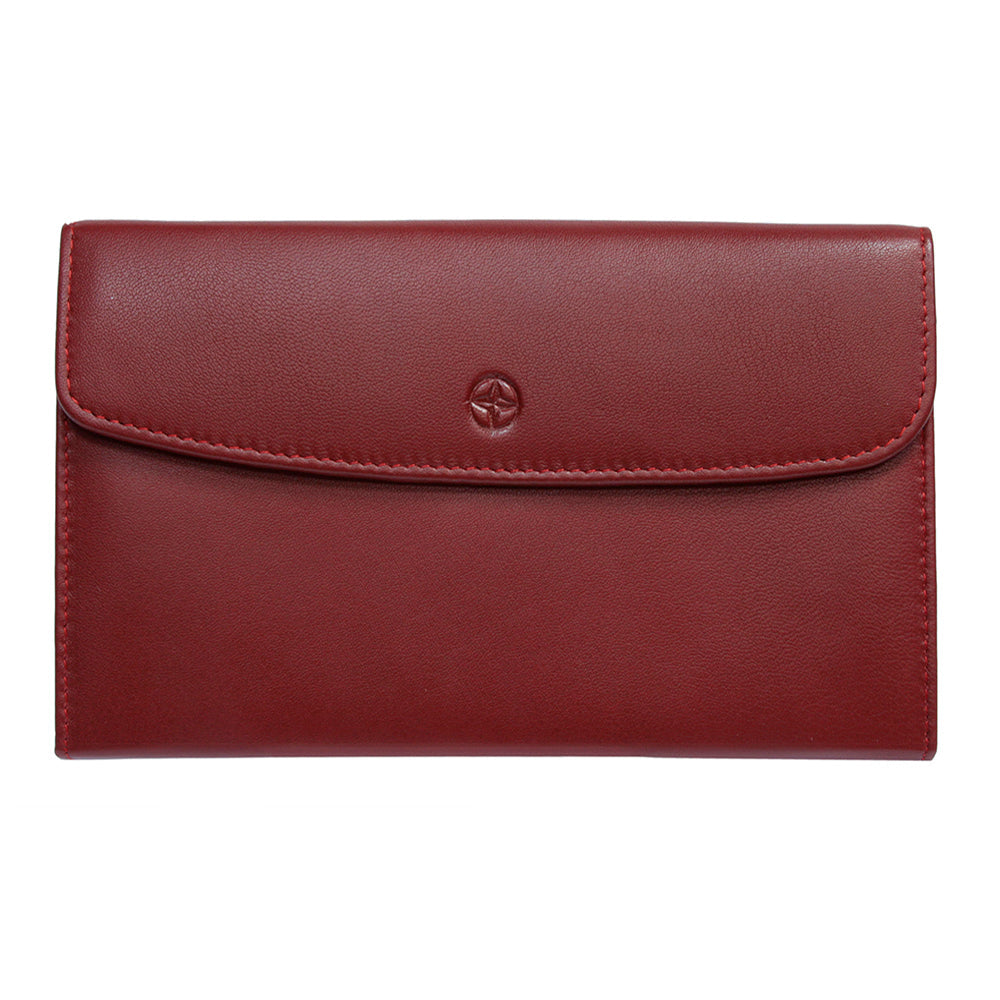 Red Tony Perotti Cortina 5073 large flap wallet seen straight on, closed