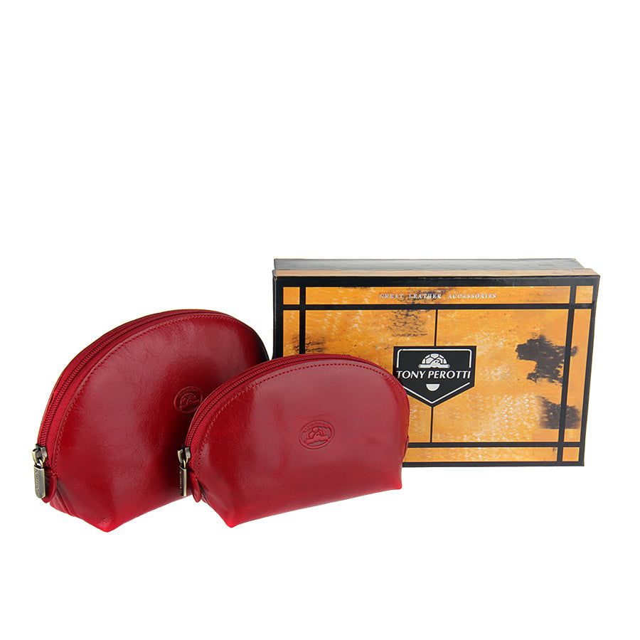 Tony Perotti Women's Red Leather Cosmetic Bag Set — Italico 1583L+M rosso