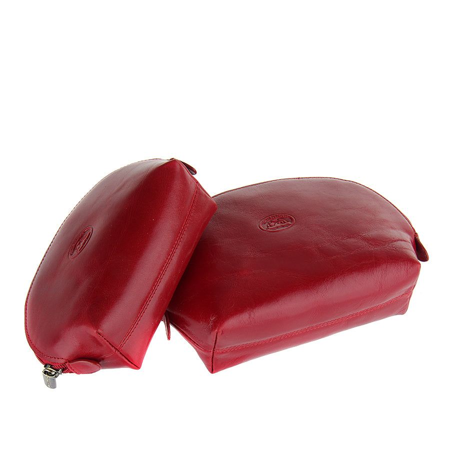 Tony Perotti Women's Red Leather Cosmetic Bag Set — Italico 1583L+M rosso