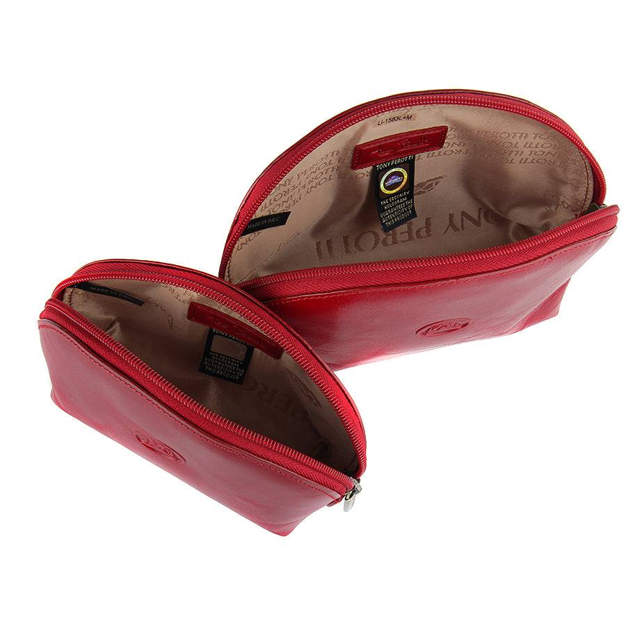 Tony Perotti Women's Red Leather Cosmetic Bag Set — Italico 1583L+M rosso