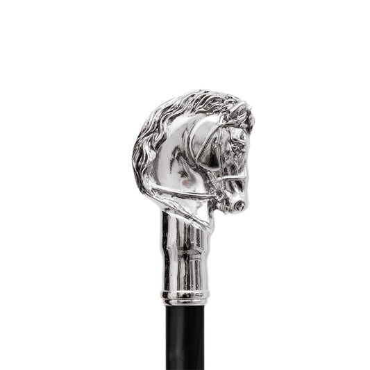 Close-up of the sculpted silver-tone horse-head handle of the Pasotti CS W41 shoehorn