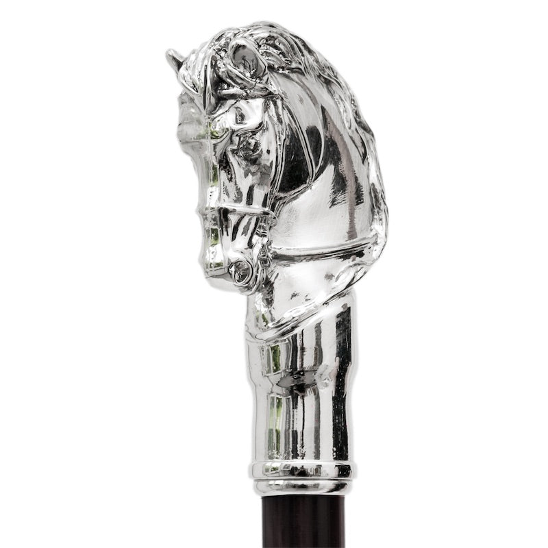 Detailed view of the refined silver-tone horse-head handle on the Pasotti CS W41 luxury shoehorn