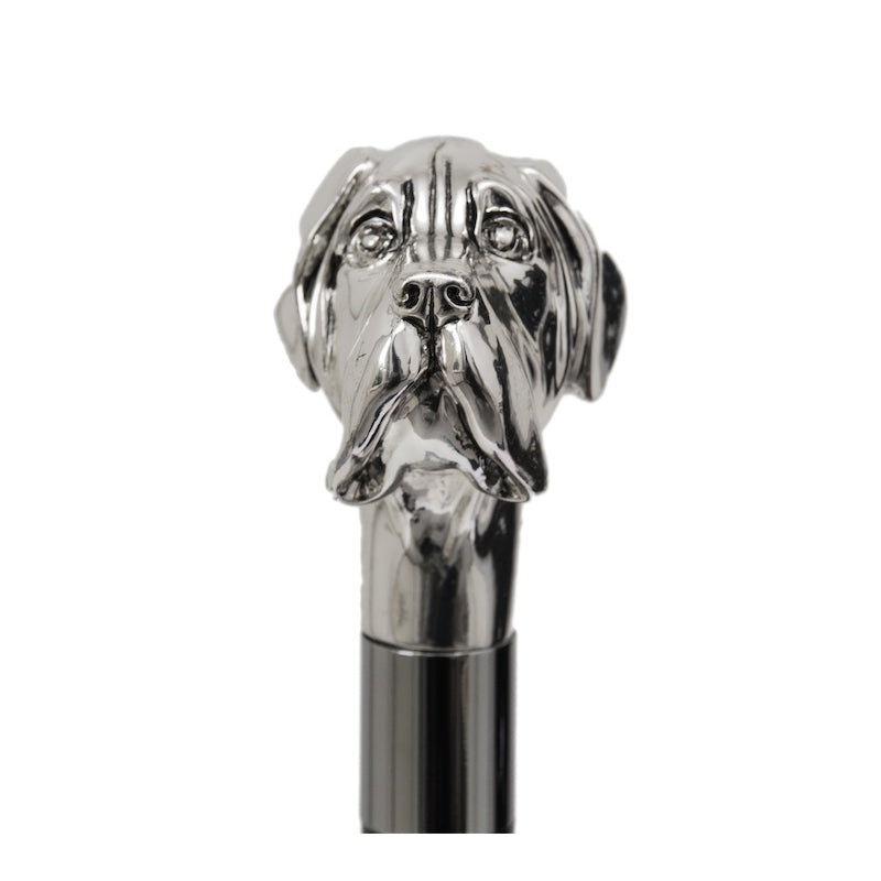 Close-up of the sculpted Silver Labrador handle on Pasotti shoehorn
