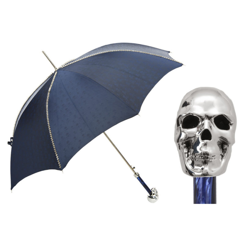 Spectacular men's blue Pasotti umbrella with spikes and skull handle