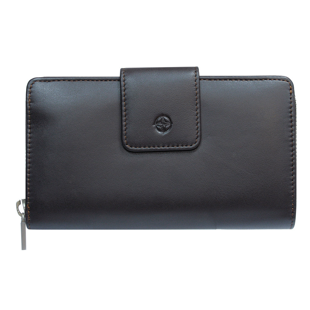 Tony Perotti Dark Brown Leather Organizer Wallet with Zip Closure — Cortina 5084 moro