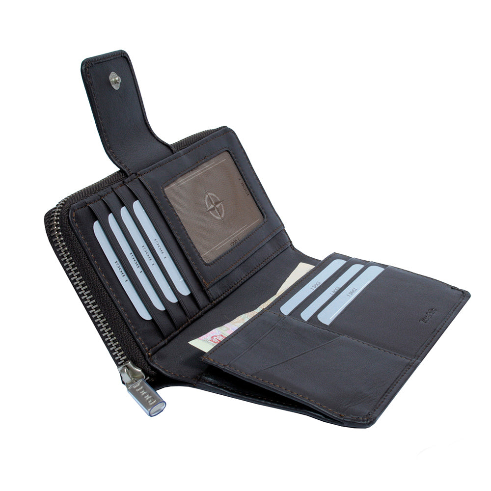 Tony Perotti Dark Brown Leather Organizer Wallet with Zip Closure — Cortina 5084 moro